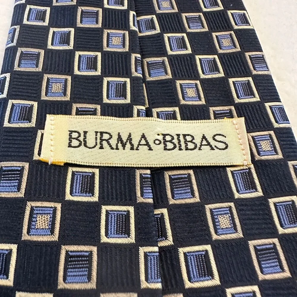 Burma Bibas Mens 100% Silk Dark Blue Geometric Square Necktie 58